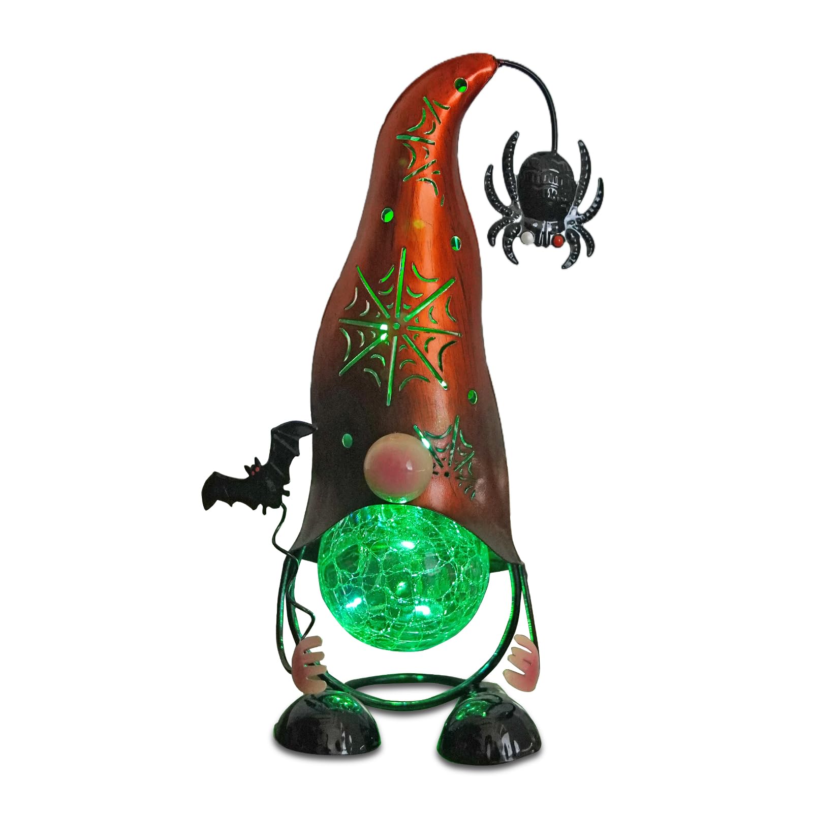 Handmade Halloween Solar Gnome Yard Decorations, Color Changing LED Lights with Jack-O-Lantern Hollowed-Out Hat, Spooky