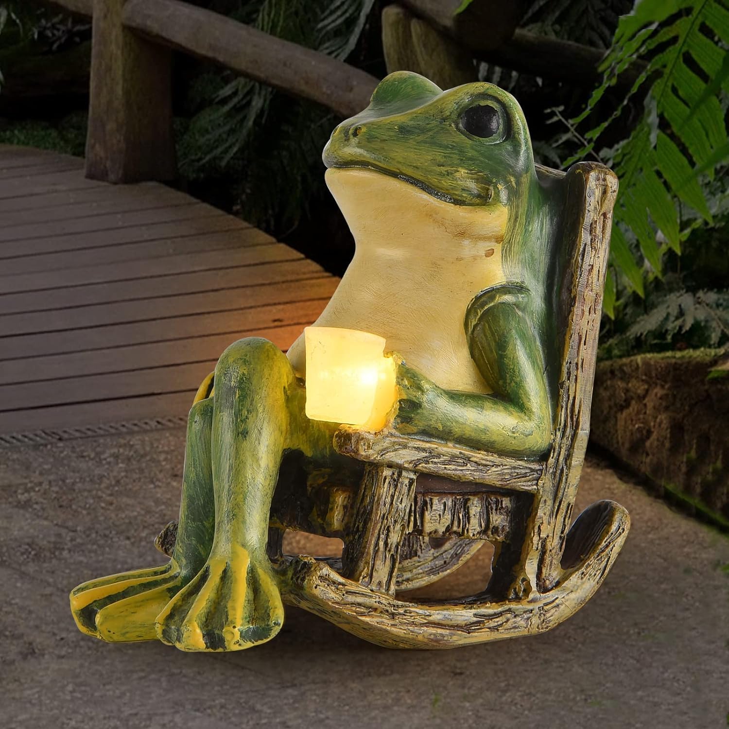 Handmade Halloween Decorations Miniature Frog Garden Statue  Solar  Lights