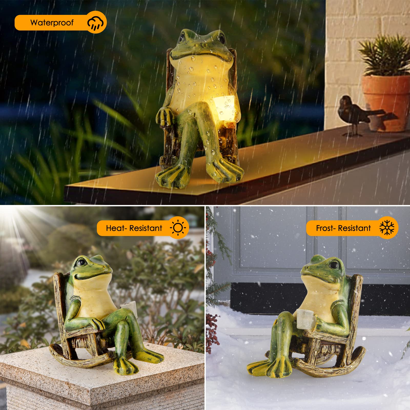 Handmade Halloween Decorations Miniature Frog Garden Statue  Solar  Lights